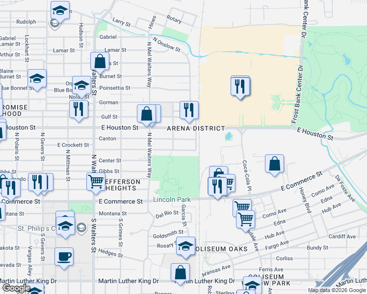 map of restaurants, bars, coffee shops, grocery stores, and more near 1010 Canton in San Antonio