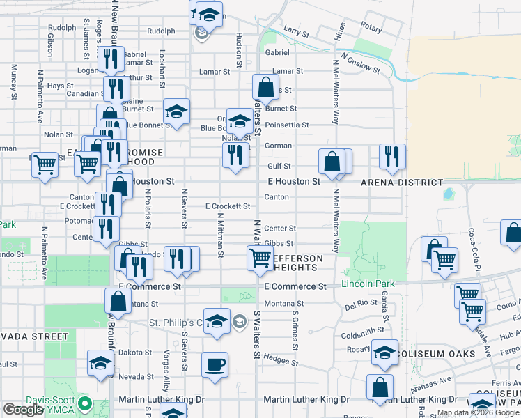 map of restaurants, bars, coffee shops, grocery stores, and more near 650 Canton in San Antonio