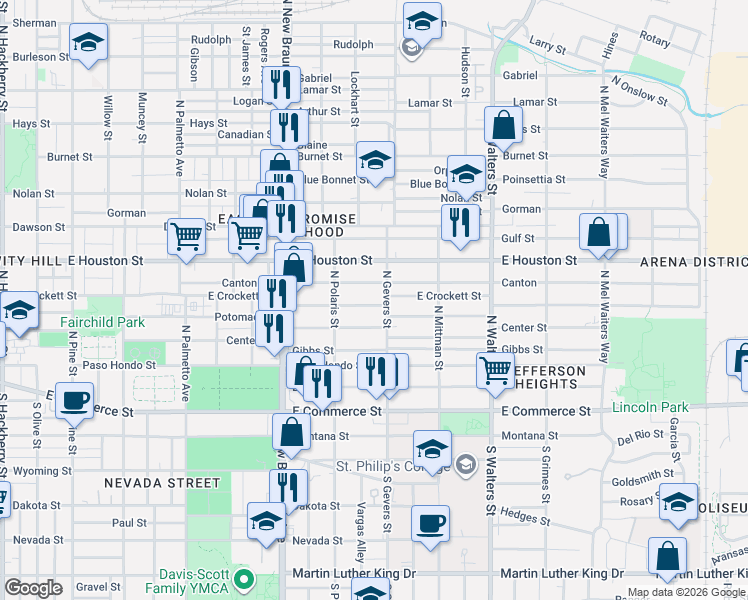 map of restaurants, bars, coffee shops, grocery stores, and more near 452 Canton in San Antonio