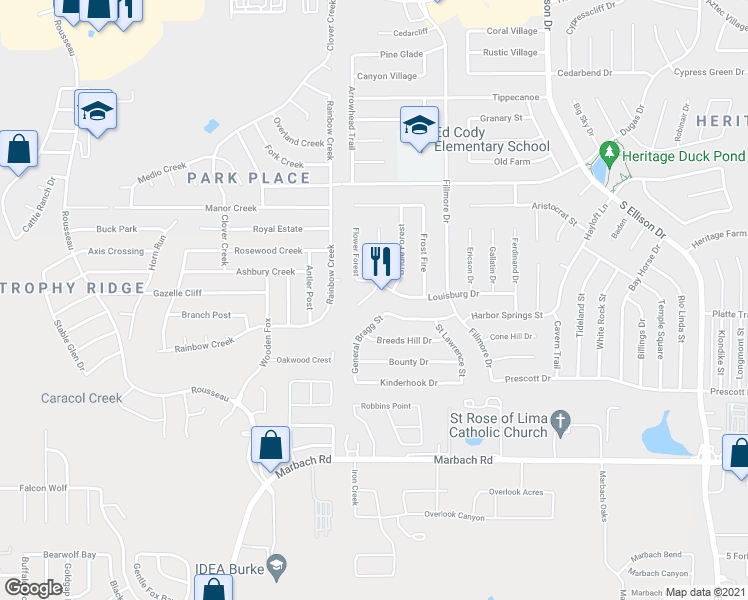 map of restaurants, bars, coffee shops, grocery stores, and more near 1010 Lafferty Oaks in San Antonio
