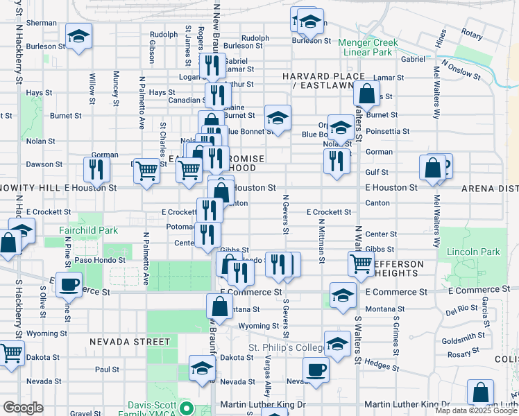 map of restaurants, bars, coffee shops, grocery stores, and more near 408 Canton in San Antonio