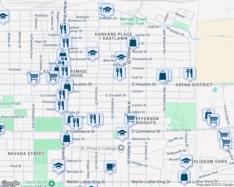 map of restaurants, bars, coffee shops, grocery stores, and more near 614 Canton in San Antonio
