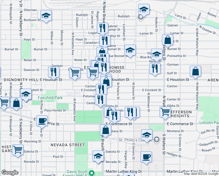 map of restaurants, bars, coffee shops, grocery stores, and more near 326 Canton in San Antonio