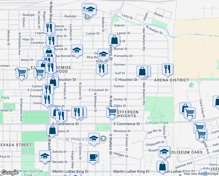 map of restaurants, bars, coffee shops, grocery stores, and more near 650 Canton in San Antonio