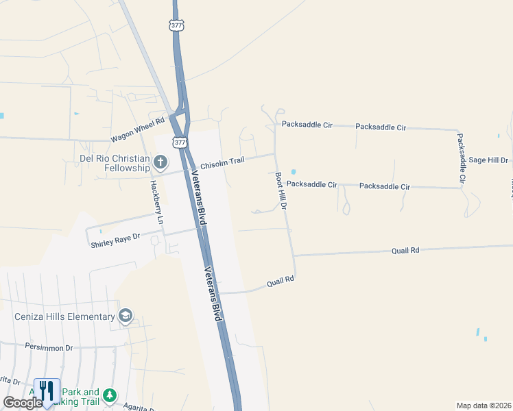 map of restaurants, bars, coffee shops, grocery stores, and more near 209 Boot Hill Drive in Del Rio