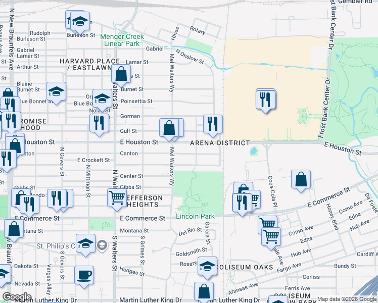 map of restaurants, bars, coffee shops, grocery stores, and more near 922 Canton in San Antonio