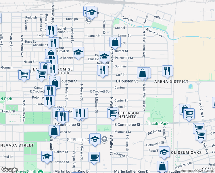 map of restaurants, bars, coffee shops, grocery stores, and more near 650 Canton in San Antonio