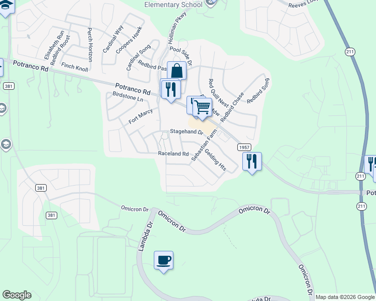 map of restaurants, bars, coffee shops, grocery stores, and more near 939 Raceland Road in San Antonio