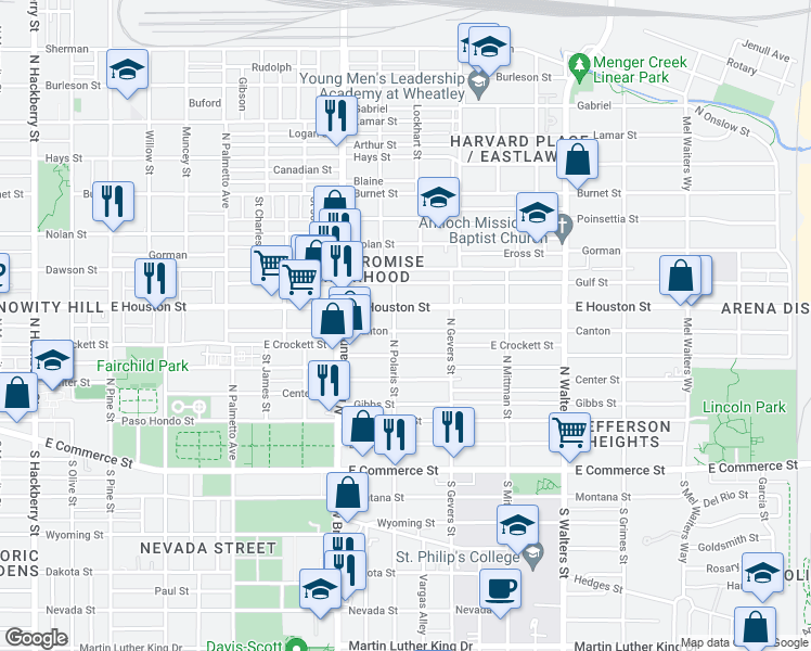 map of restaurants, bars, coffee shops, grocery stores, and more near 411 Canton in San Antonio