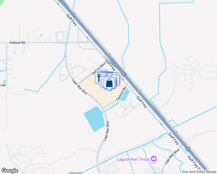 map of restaurants, bars, coffee shops, grocery stores, and more near 5885 Gulf Freeway in Texas City