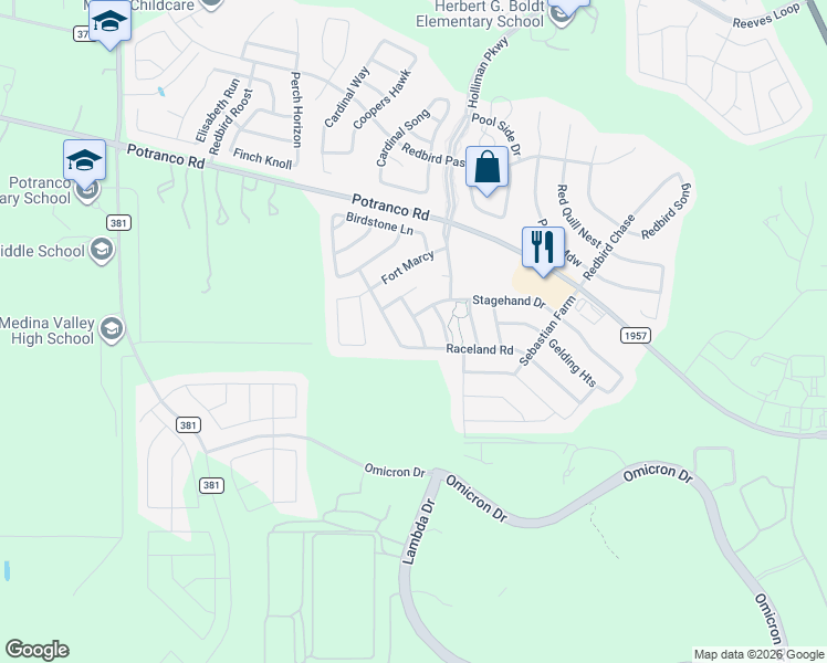 map of restaurants, bars, coffee shops, grocery stores, and more near 803 Fleet Admiral in San Antonio