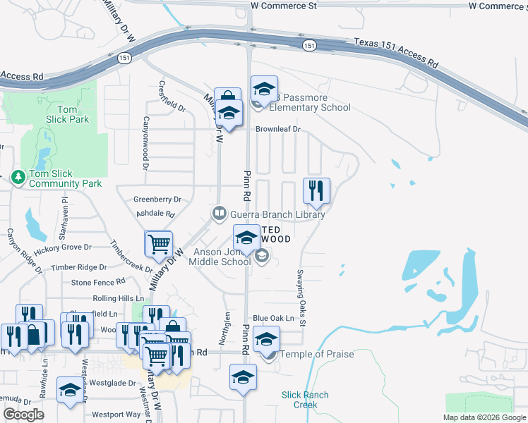 map of restaurants, bars, coffee shops, grocery stores, and more near 839 Pleasure Park Drive in San Antonio