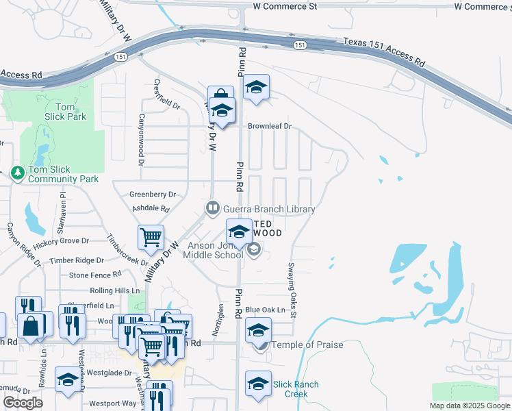 map of restaurants, bars, coffee shops, grocery stores, and more near 839 Pleasure Park Drive in San Antonio