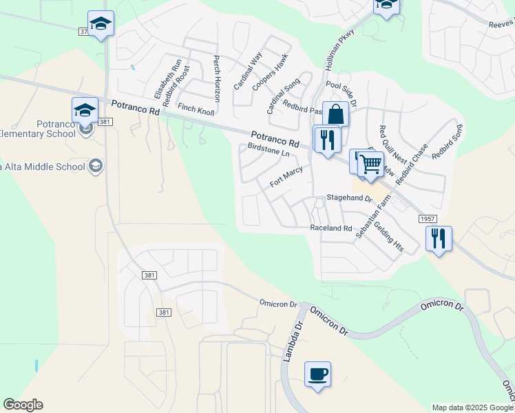 map of restaurants, bars, coffee shops, grocery stores, and more near Decathlon Steet in San Antonio