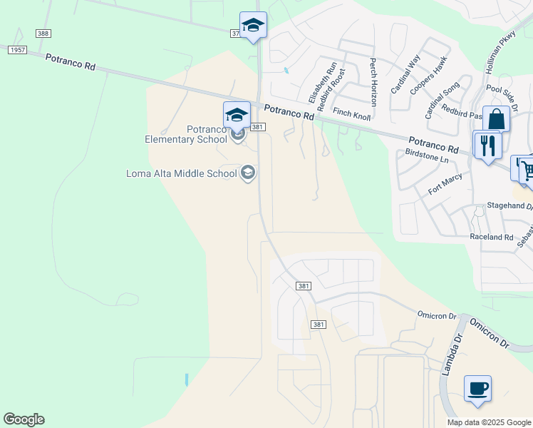map of restaurants, bars, coffee shops, grocery stores, and more near 15556 Potranco Rd in San Antonio