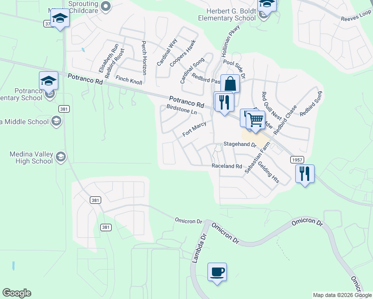 map of restaurants, bars, coffee shops, grocery stores, and more near 702 Raceland Road in San Antonio