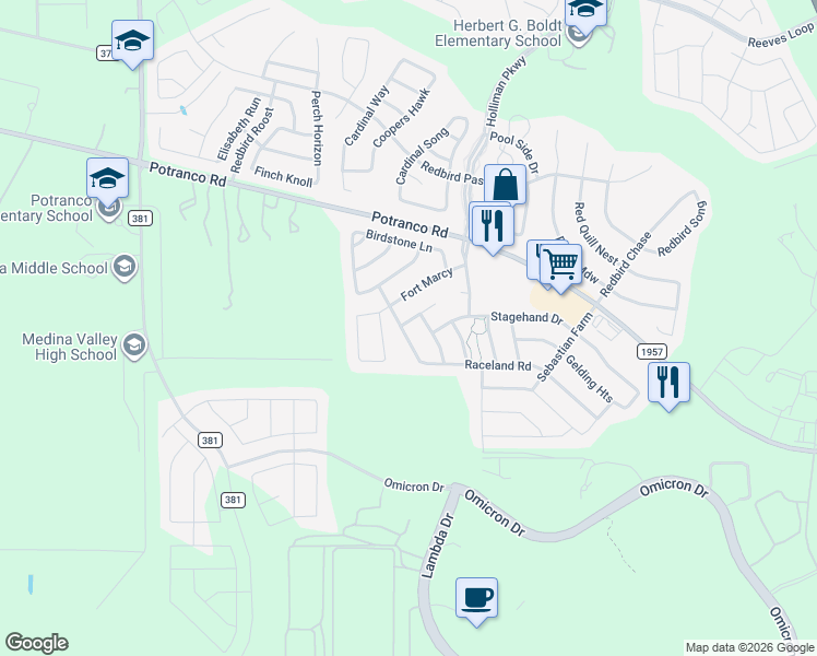 map of restaurants, bars, coffee shops, grocery stores, and more near 702 Raceland Road in San Antonio