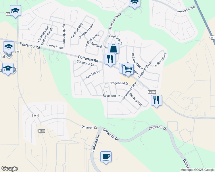 map of restaurants, bars, coffee shops, grocery stores, and more near 706 Hard Tack Trail in San Antonio