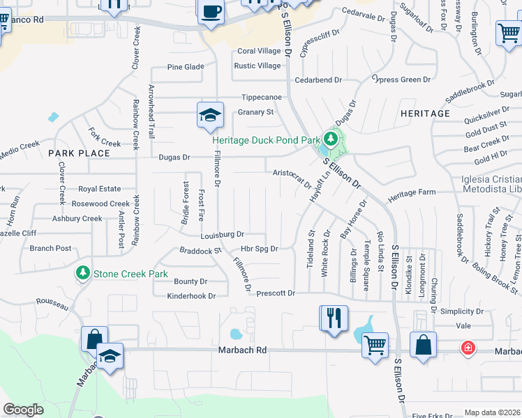 map of restaurants, bars, coffee shops, grocery stores, and more near 1031 Ferdinand Drive in San Antonio