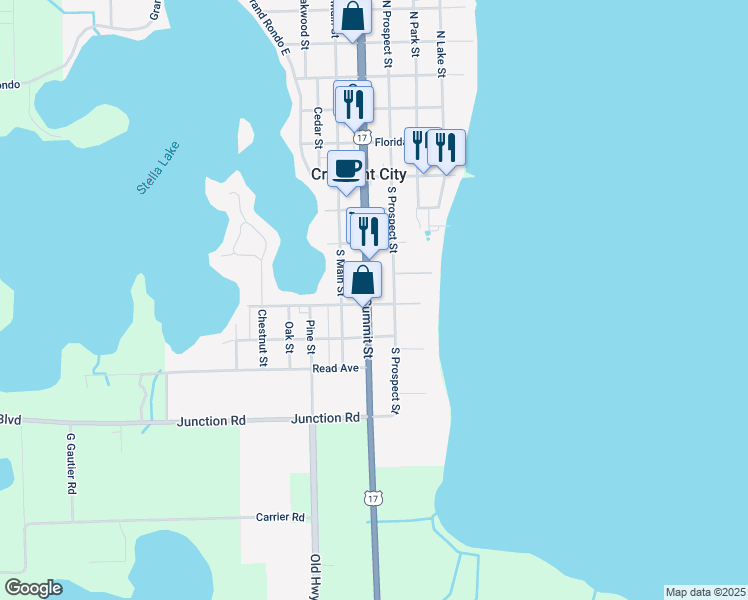 map of restaurants, bars, coffee shops, grocery stores, and more near 247 Summit Street in Crescent City
