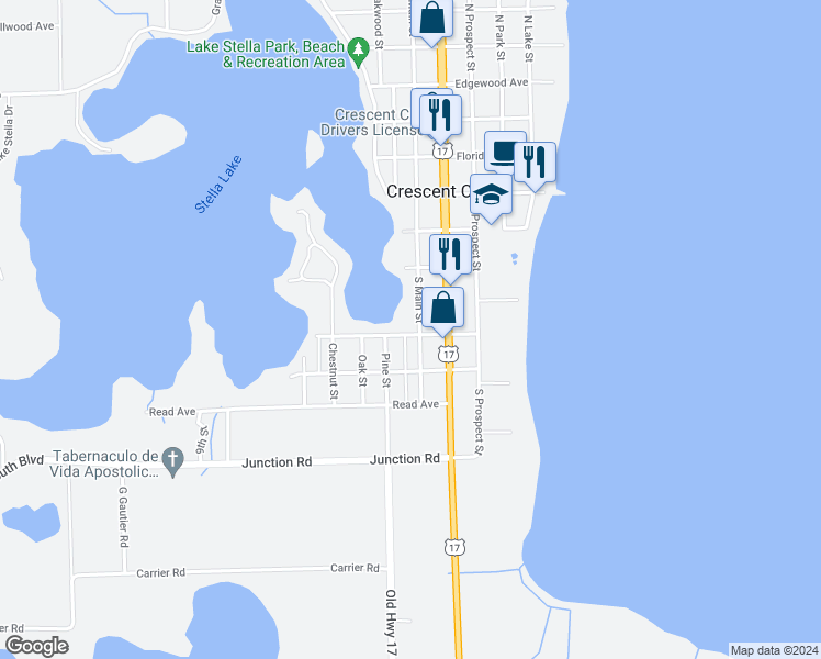 map of restaurants, bars, coffee shops, grocery stores, and more near 240 South Main Street in Crescent City