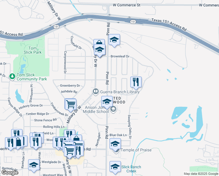 map of restaurants, bars, coffee shops, grocery stores, and more near 839 Pleasure Park Drive in San Antonio