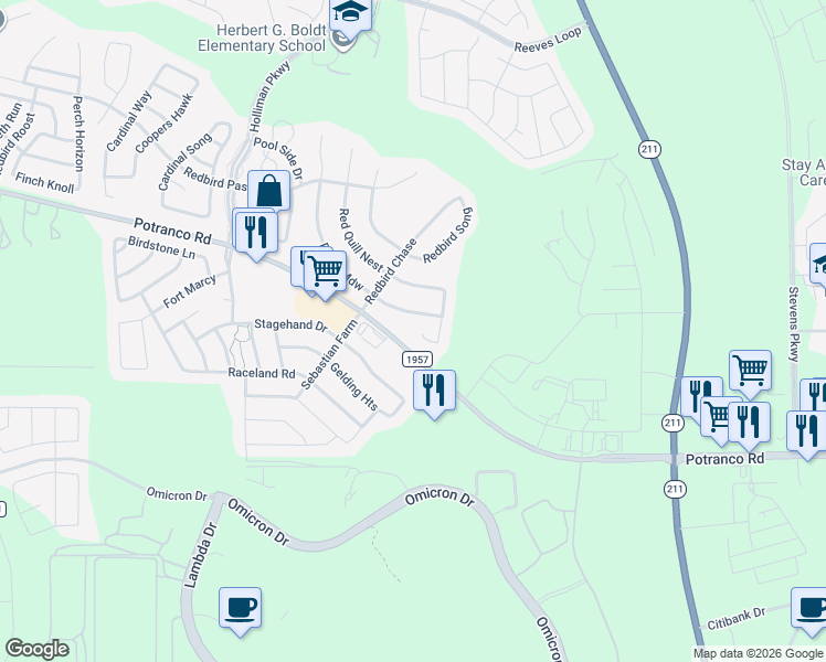map of restaurants, bars, coffee shops, grocery stores, and more near 14930 Laudie Fox in San Antonio