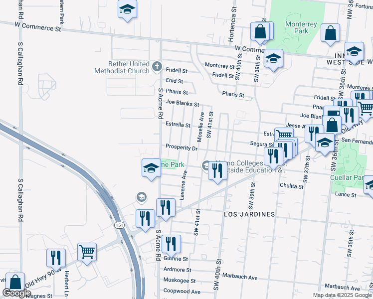 map of restaurants, bars, coffee shops, grocery stores, and more near 515 Southwest 42nd Street in San Antonio