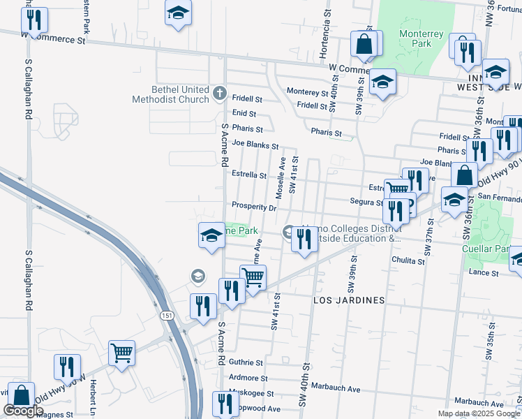 map of restaurants, bars, coffee shops, grocery stores, and more near 515 Southwest 42nd Street in San Antonio