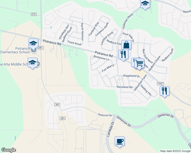 map of restaurants, bars, coffee shops, grocery stores, and more near 707 Decathlon Street in San Antonio
