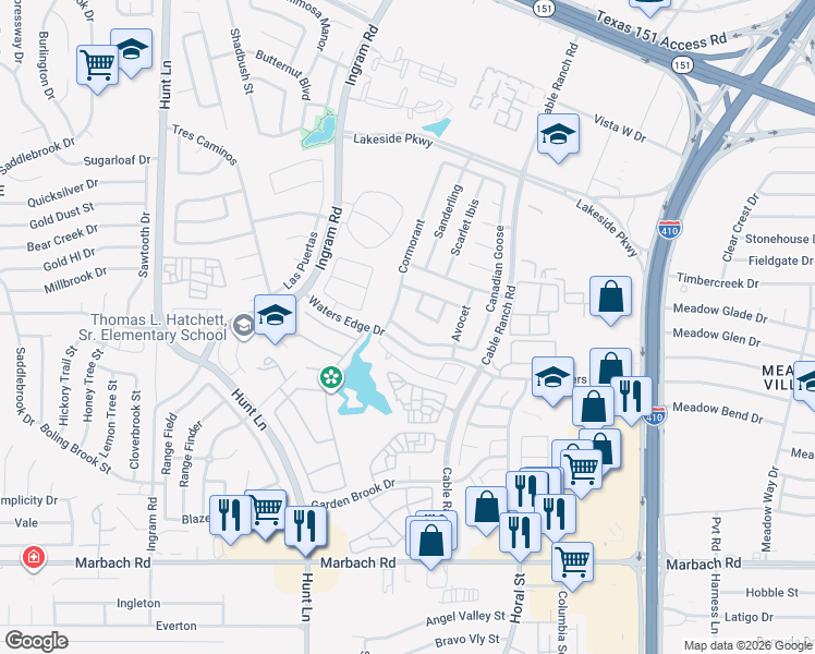 map of restaurants, bars, coffee shops, grocery stores, and more near 8818 Canvas Back in San Antonio
