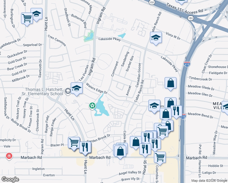 map of restaurants, bars, coffee shops, grocery stores, and more near 8818 Canvas Back in San Antonio