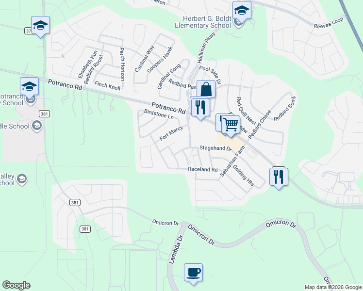 map of restaurants, bars, coffee shops, grocery stores, and more near 803 Fleet Admiral in San Antonio