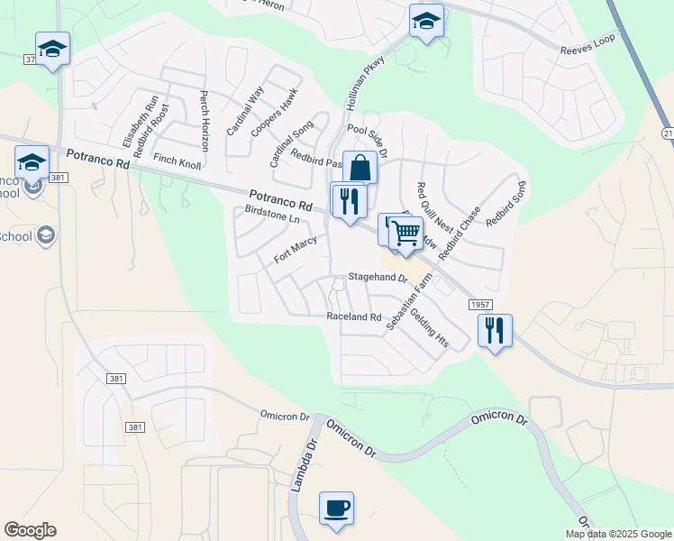 map of restaurants, bars, coffee shops, grocery stores, and more near 706 Hard Tack Trail in San Antonio