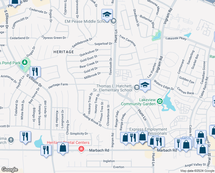 map of restaurants, bars, coffee shops, grocery stores, and more near 778 Sawtooth Drive in San Antonio