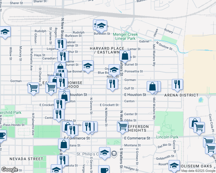 map of restaurants, bars, coffee shops, grocery stores, and more near 616 Gulf in San Antonio