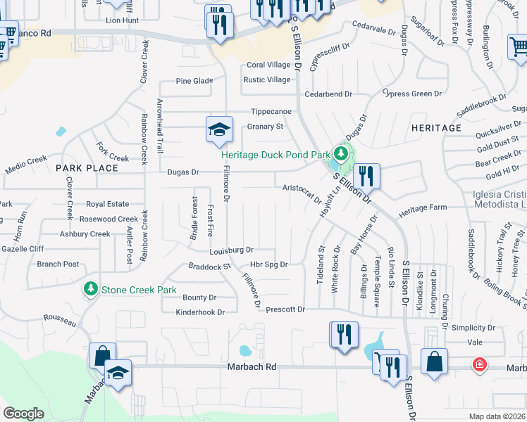 map of restaurants, bars, coffee shops, grocery stores, and more near 1031 Ferdinand Drive in San Antonio