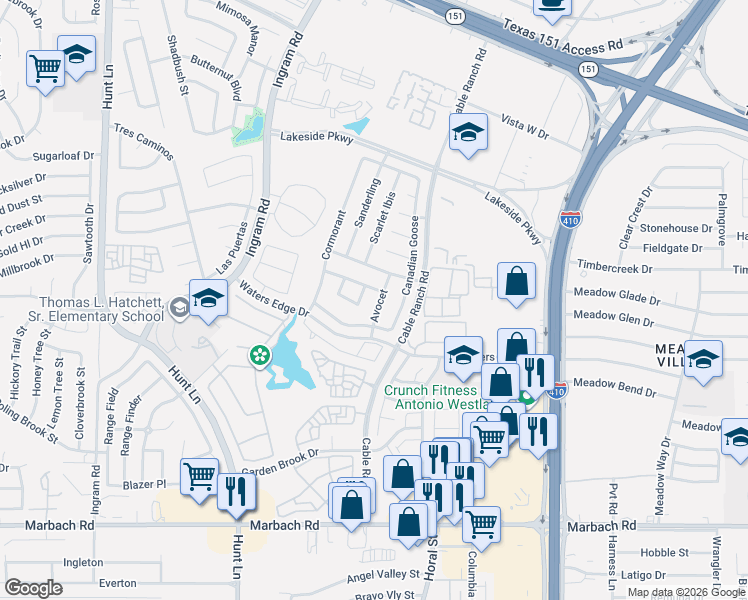 map of restaurants, bars, coffee shops, grocery stores, and more near 8719 Canvas Back in San Antonio