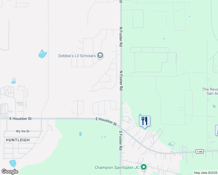 map of restaurants, bars, coffee shops, grocery stores, and more near 307-555 North Foster Road in San Antonio