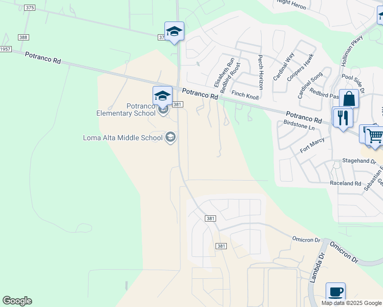 map of restaurants, bars, coffee shops, grocery stores, and more near 15514-15556 Potranco Road in San Antonio
