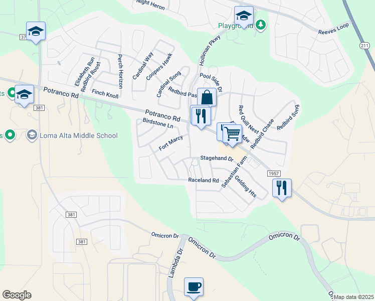 map of restaurants, bars, coffee shops, grocery stores, and more near 15310 Fort Marcy in San Antonio