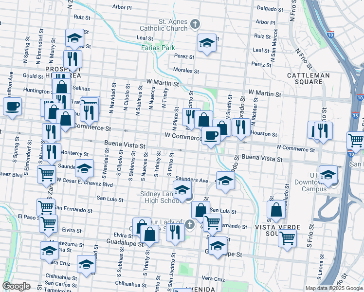 map of restaurants, bars, coffee shops, grocery stores, and more near in San Antonio