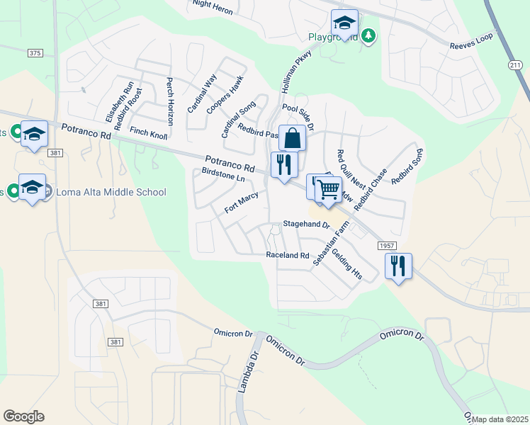 map of restaurants, bars, coffee shops, grocery stores, and more near 15310 Fort Marcy in San Antonio