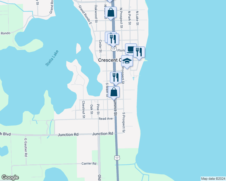 map of restaurants, bars, coffee shops, grocery stores, and more near 207 s Summit Street in Crescent City