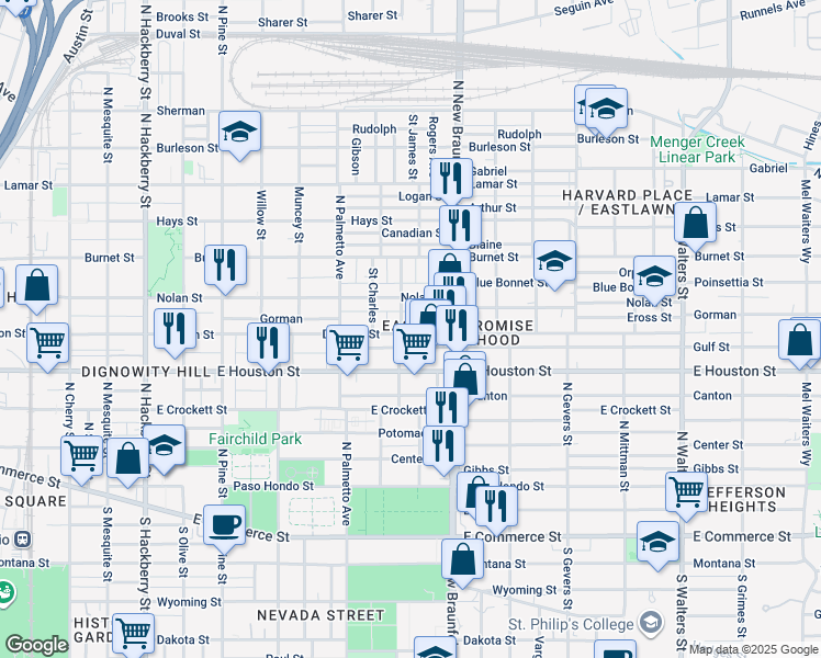 map of restaurants, bars, coffee shops, grocery stores, and more near 618 Saint James in San Antonio