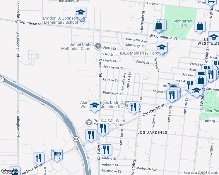 map of restaurants, bars, coffee shops, grocery stores, and more near 435 Southwest 42nd Street in San Antonio