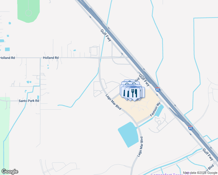 map of restaurants, bars, coffee shops, grocery stores, and more near 6130 Lago Mar Boulevard in Texas City