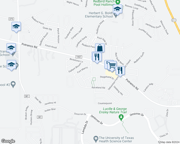 map of restaurants, bars, coffee shops, grocery stores, and more near 15310 Fort Marcy in San Antonio