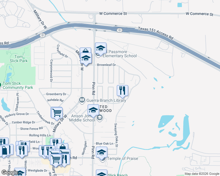 map of restaurants, bars, coffee shops, grocery stores, and more near 802 Spring Park Drive in San Antonio