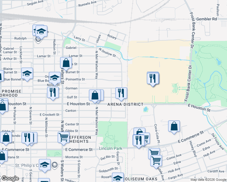 map of restaurants, bars, coffee shops, grocery stores, and more near 1806 Gorman in San Antonio